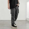 thumbnail image 5 of Men's Cargo Straight Leg Pants, Loose Solid Elastic Drawstring Waist Casual Outdoor Athletic Trousers with Multi-Pocket Dark Gray M, 5 of 5