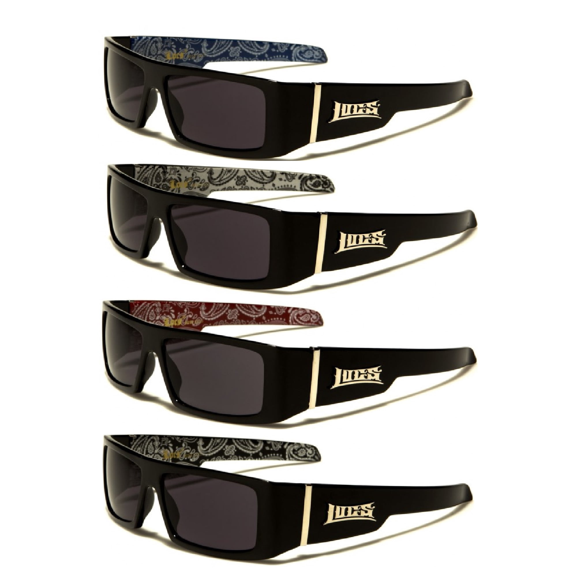 Locs 4 PACK 1 Red 1 Silver 1 Blue & 1 White Bandana w/ black Frame Rectangle Sunglasses FREE SHIPPING