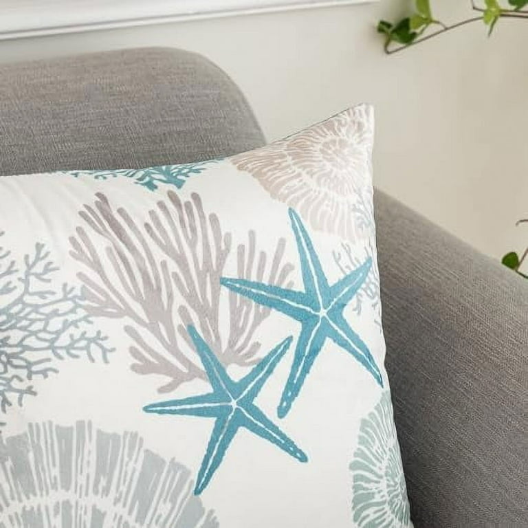 Tritard Nautical Coastal Throw Pillow Covers 18x18 Set of 2 Beach Themed Ocean Seashell Coral Starfish Velvet Couch Decorative Pillow Cases Outdoor Sofa Cushion Cover for Bedroom Living R Walmart