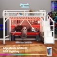 thumbnail image 2 of Aukfa Twin XL Metal Loft Bed with Storage Stairs, Shelves, Wardrobe, USB Ports & LED Lights, Heavy-Duty Bed Frame for Adults & Kids, White, 2 of 8