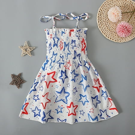 

Lolmot 4th of July Toddler Baby Girl Dress Summer Sleeveless Stars Striped Sundress Independence Day American Flag Dresses 1-5T on Clearance