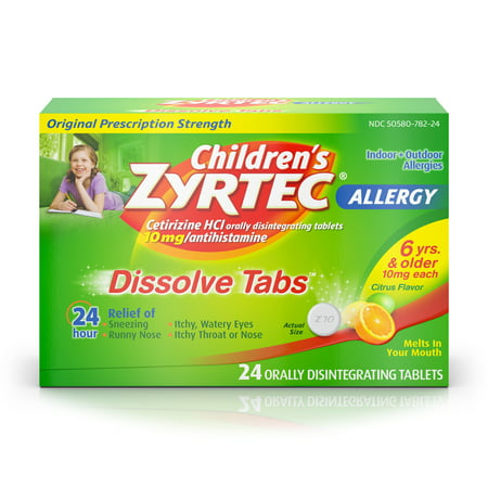 Children's Zyrtec 24 Hr Allergy Dissolve Tablets, Citrus Flavor, 24 (Best Medicine For Sore Throat Stuffy Nose And Headache)