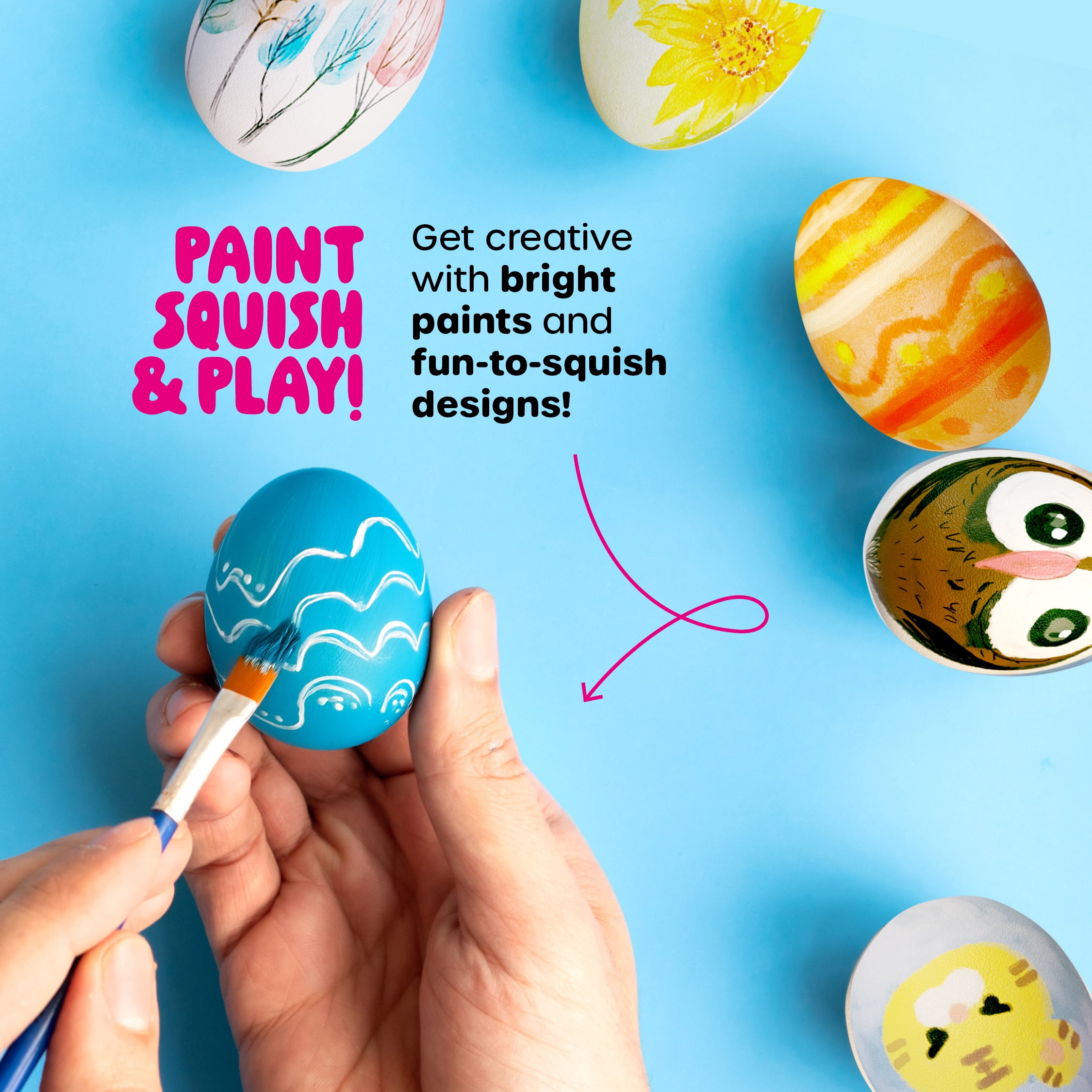 Squishy Egg Painting Kit, 6 Count, Slow Rising, Easter Basket Stuffers Arts & Crafts Activity for Kids