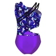 thumbnail image 4 of Yeahdor Kids Girls Gymnastics Dance Outfit Asymmetrical Shoulder Cutout Waistline Tank Leotard Biketard with Metallic High Waisted Shorts Purple 4, 4 of 6