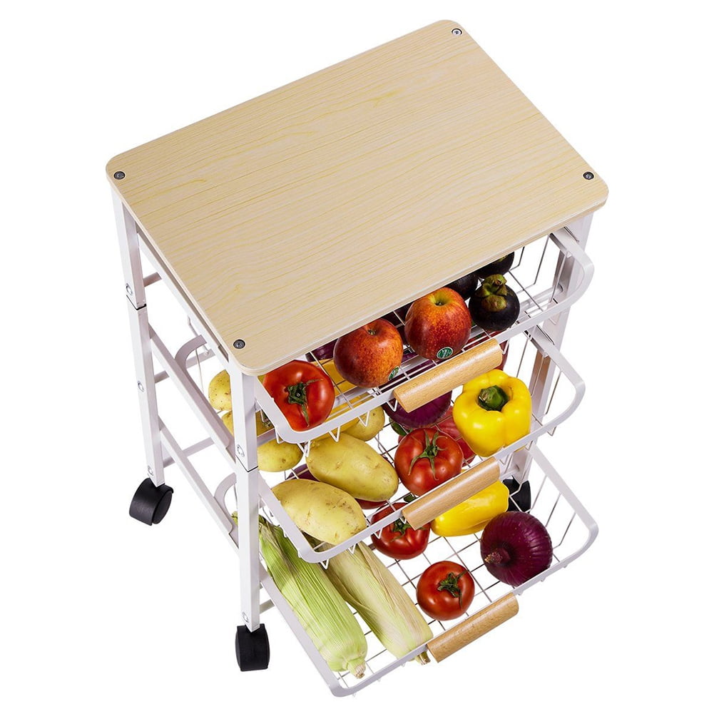 Kepooman 3-Layer Metal Kitchen Cart, Multifunction Storage Cart Organization Cart with 2 Lockable Wheels for Home Office Kitchen, White Kepooman 3-Layer Metal Kitchen Cart, Multifunction Storage Cart Organization Cart with 2 Lockable Wheels for Home Office Kitchen, White