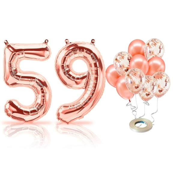 PARIS PRODUCTS - 59th Birthday Rose Gold Balloons & Number 59 Mylar Balloon, 59th Birthday Party Decor, 59th Birthday Decorations for Women, 59th Birthday Decorations Women 59