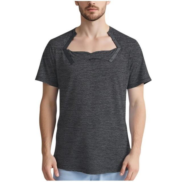 Men'S Short Shorts Mens Solid Color Postoperative Recovery Removable Short Sleeved Fully Open Side Button Adaptive Blouses Shirts