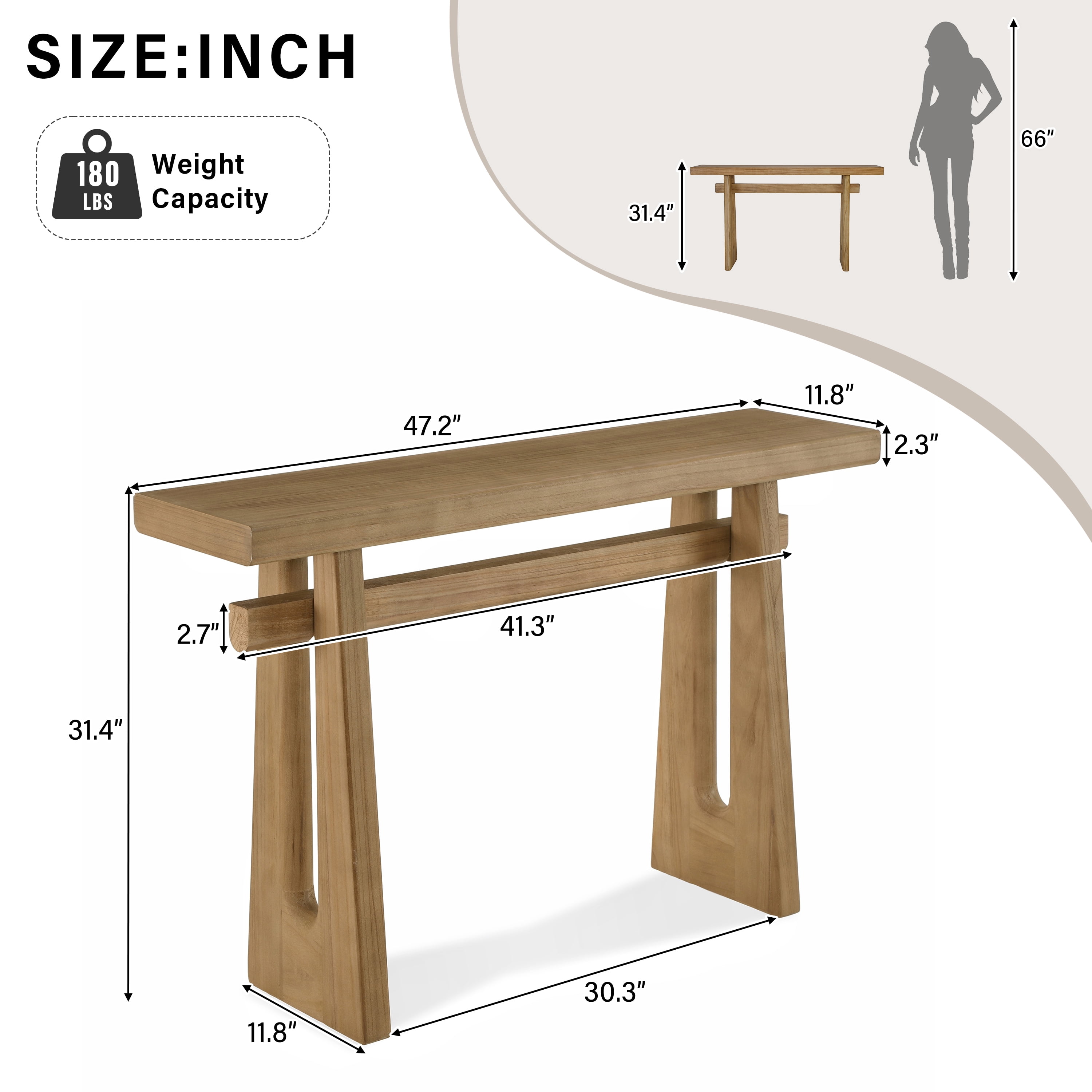 Euroco 47" Solid Wood Console Table, Modern Sofa Table Behind Couch, Narrow Entryway Table with Geometric Silhouette for Living Room,Brown