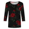 thumbnail image 4 of Tshirts Shirts for Women Valentineday Print 3/4 Sleeve T Shirt Casual Round Neck Tee, 4 of 4