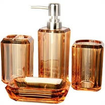 HXRH 4 Pieces Bathroom Vanity Accessory Set,Soap Dispenser Set,include Transparent Lotion Bottle Mouthwash Cup Toothbrush Holder Soap Dish,for Home Dorm Travel (Amber)