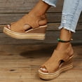 thumbnail image 5 of Lilgiuy Wedge Sandals for Women Casual Solid Color Ankle Strap Open Toe Platform Sandals Slingback Dress Shoes Summer High Heel Sandals for Photoshoot Trip(Brown), 5 of 5