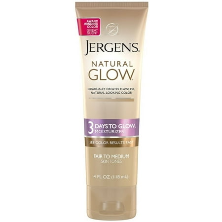 Jergens Natural Glow 3 Days to Glow Moisturizer, Fair to Medium 4 oz (Pack of 4)