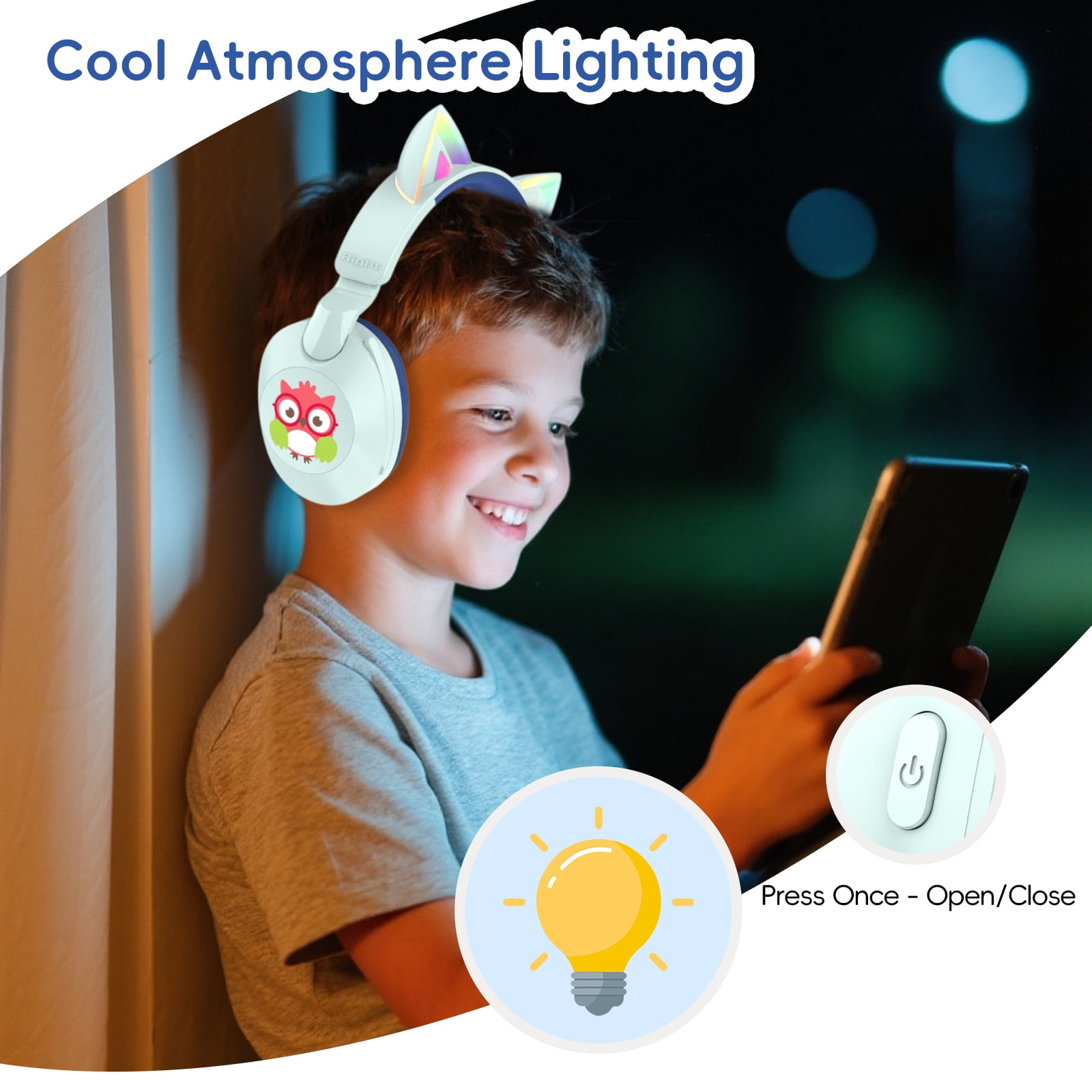 LOBKIN Kids Bluetooth Headphones,Lightweight Wireless Headphones for Kids,85dB Volume Limited,Foldable,35 Hours Playtime,Bluetooth 5.4, Over-Ear Toddler Headsets with Built-in Mic,Blue