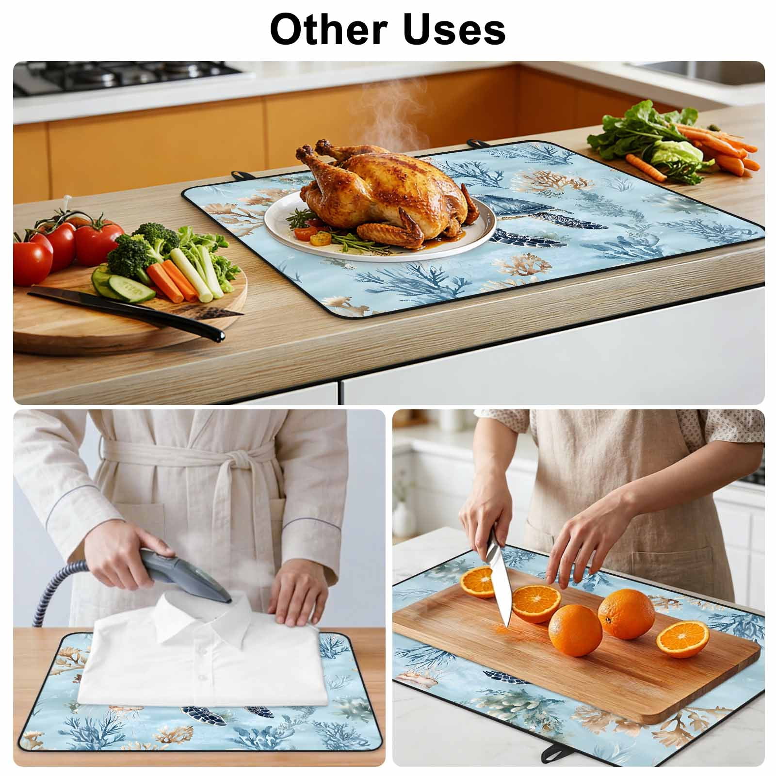 Coastal Stove Top Cover for Electric Stove, Heat-proof & Non Slip Glass Top Stove Cover Protector, Sea Turtle Summer Beach Nautical Coral Kitchen Flat Cooktop Rubber Mat 24x21 Inches
