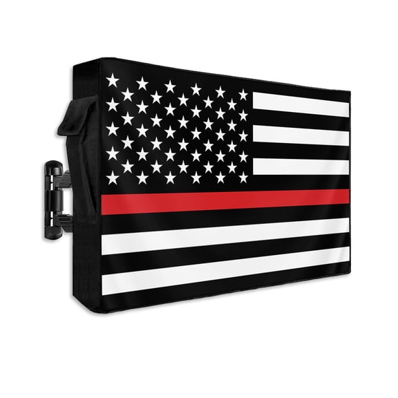 Outdoor TV Cover 48 to 50 Inch Weatherproof, Patriotic Thin Red Line Flag Waterproof TV Screen Protector for Outside Decor with Zipper and Pocket 48"L x 30"H , Firefighter