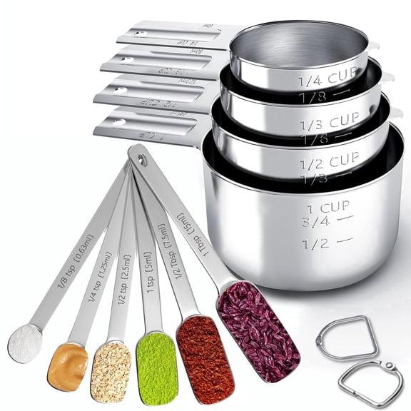 Minteem Heavy Duty Stainless Steel Measuring Cup & Spoon Set, Nestable Stackable Measuring Utensils with Leveler, Perfect for Baking, Cooking, Dry & Liquid Ingredients