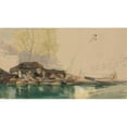thumbnail image 2 of James Holland 14x10 Black Ornate Wood Framed Double Matted Museum Art Print Titled: Barges on a Canal in Rotterdam (1845), 2 of 5