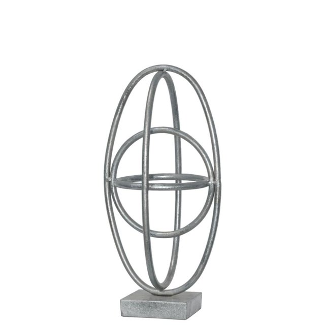Quatre Orbes Métalliques Interconnectées sur Base Carrée, Petit, Argent