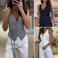 thumbnail image 2 of Skymirror Women Spring Summer Waistcoat Deep V-neck Sleeveless Casual Vest Lace-up Slim Fit Solid Color Holiday Waistcoat Streetwear, 2 of 8