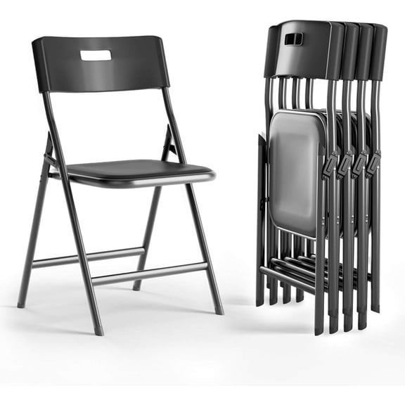 Folding Chairs, 330 lbs Capacity, Heavy-Duty Stackable Foldable Chairs for Indoor/Outdoor Use, Office, Kitchen, Party, Patio (Black, 4 Pack)