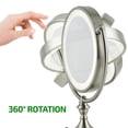 thumbnail image 2 of Ovente Lighted Makeup Mirror Tabletop 9.5 Inch 1X 10X Magnifier Dimmable 360 Degree Double Side Spinning LED Acrylic Edge Battery USB Powered Vanity Skin Care Circle Large Nickel Brushed MGT95BR1X10X, 2 of 9