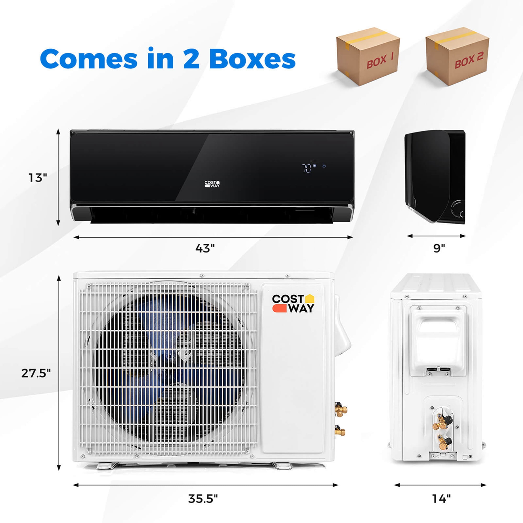 Costway 24000 BTU Wifi Enabled Mini Split Air Conditioner & Heater with Heat Pump Black