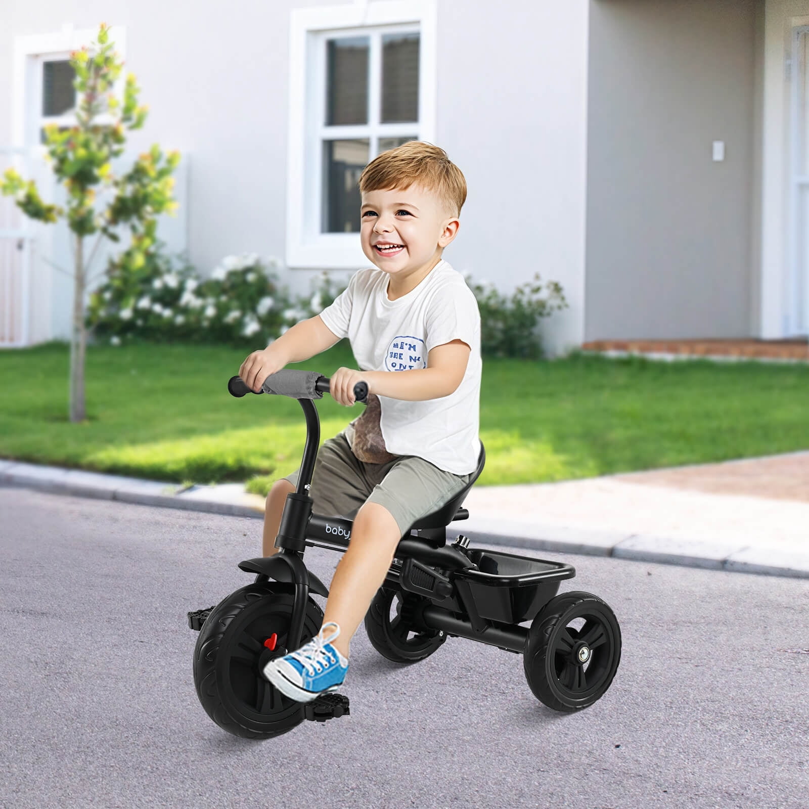 Infans Toddler Tricycle, 7 in 1 Push Trike w/ Adjustable Canopy Parent Push Handle Seat