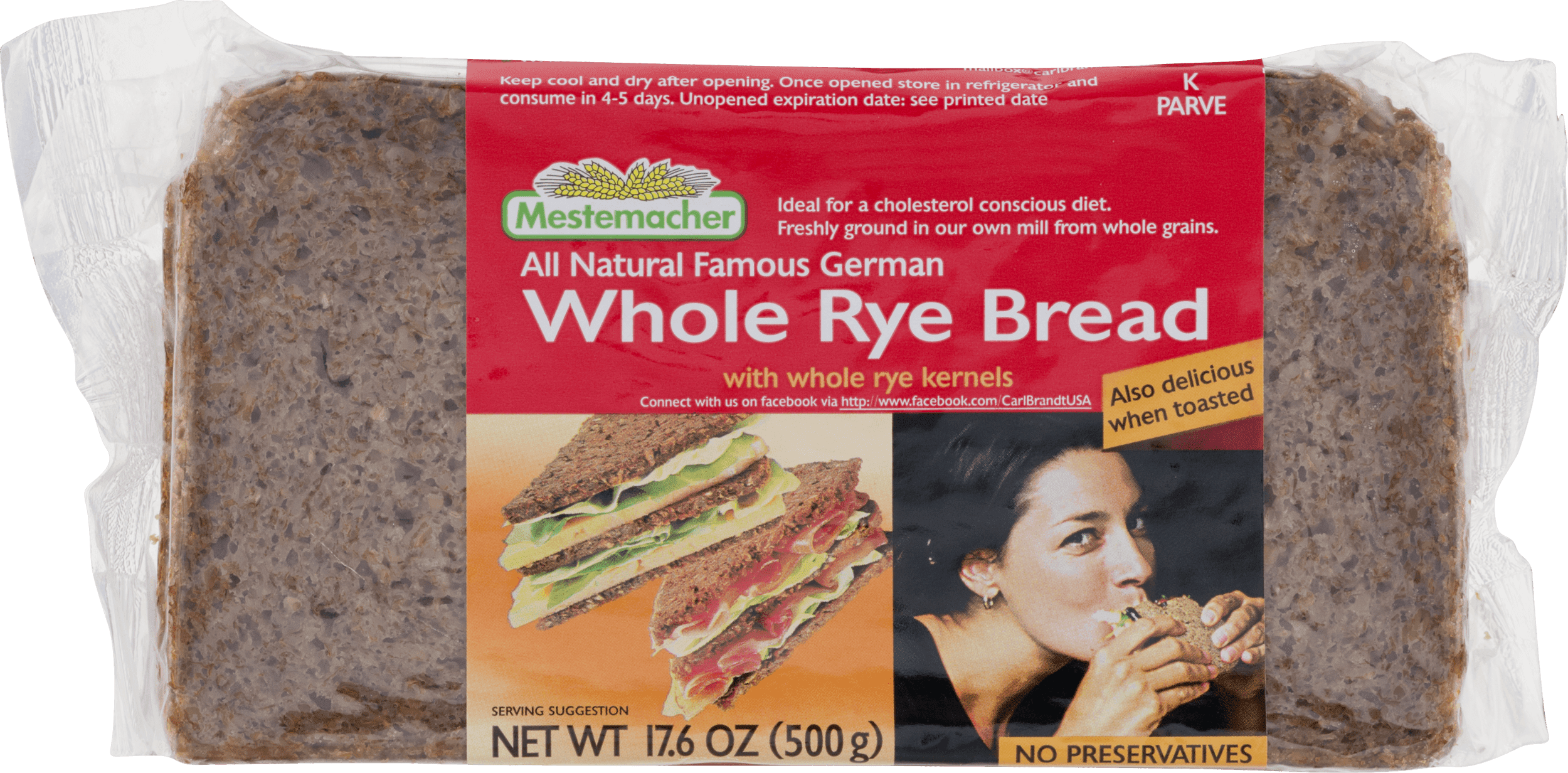 Mestemacher All Natural Famous German Whole Rye Bread with Whole Rye Kernels, 17.6 OZ