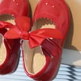 thumbnail image 5 of hengsof Girls' Solid Color Bow Tie Outdoor Casual Flat Shoes Children's Soft Sole Fashionable Princess Leather Shoes, 5 of 5