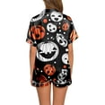 thumbnail image 3 of Ulitacool Womens Pajamas Sets Halloween Short Sleeve Pjs And Shorts Set Button Down Pumpkin Ghost Print Sleepwear Hallowmas Charm Jammies Nightwear Black Xl, 3 of 6
