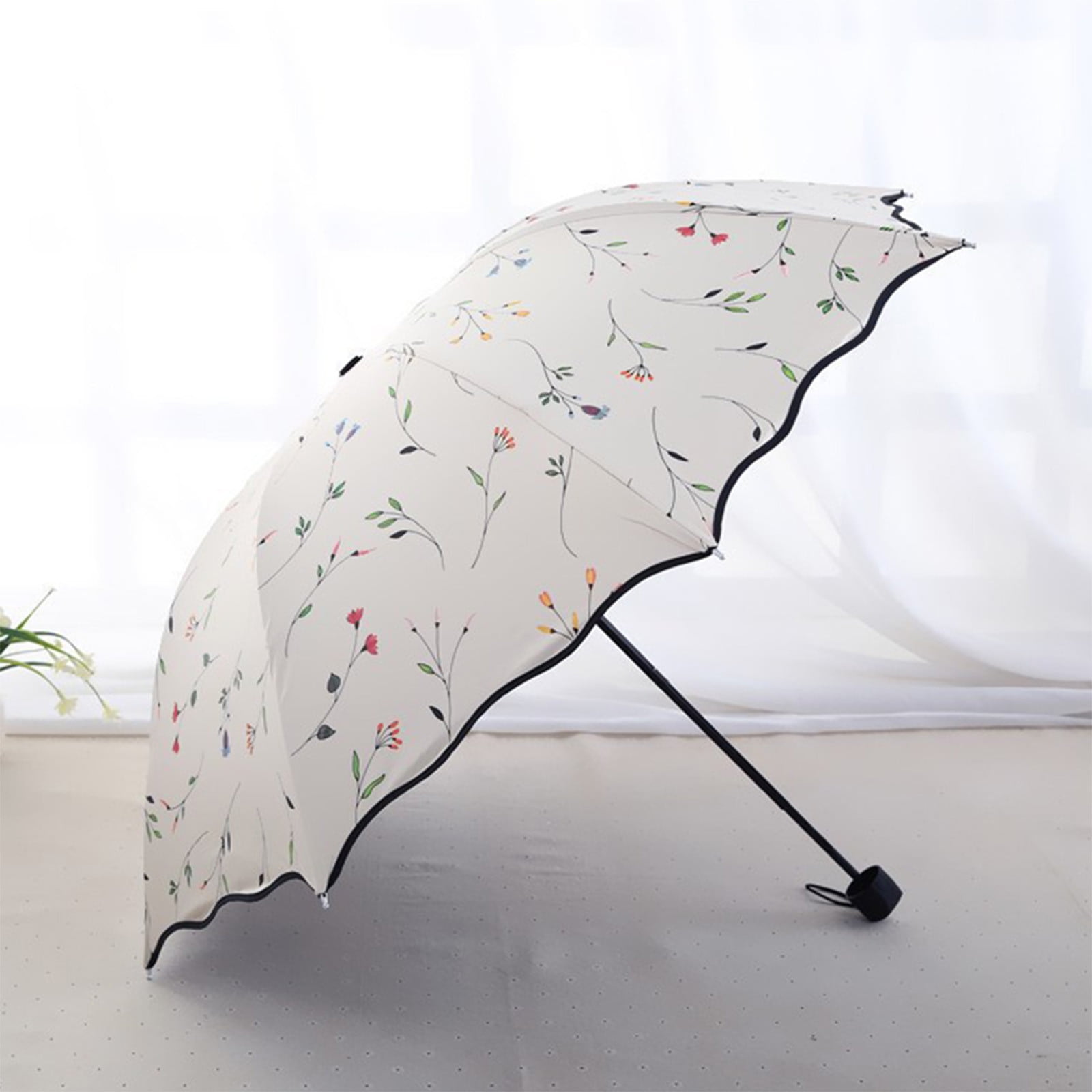 Yhmxh Foldable Umbrellas, 2 in 1 Sun Blocking and Rain Umbrellas, Windproof Umbrella Compact Folding Travel Umbrella, Light Portable Car Umbrella for Rain (Beige)