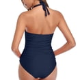 thumbnail image 2 of Women's Retro Swimsuit Sexy Ruched Vintage Bathing Suit - V Neck Keyhole Design, Removable Padded, Slimming Torso, S-XXL Sizes, 2 of 5