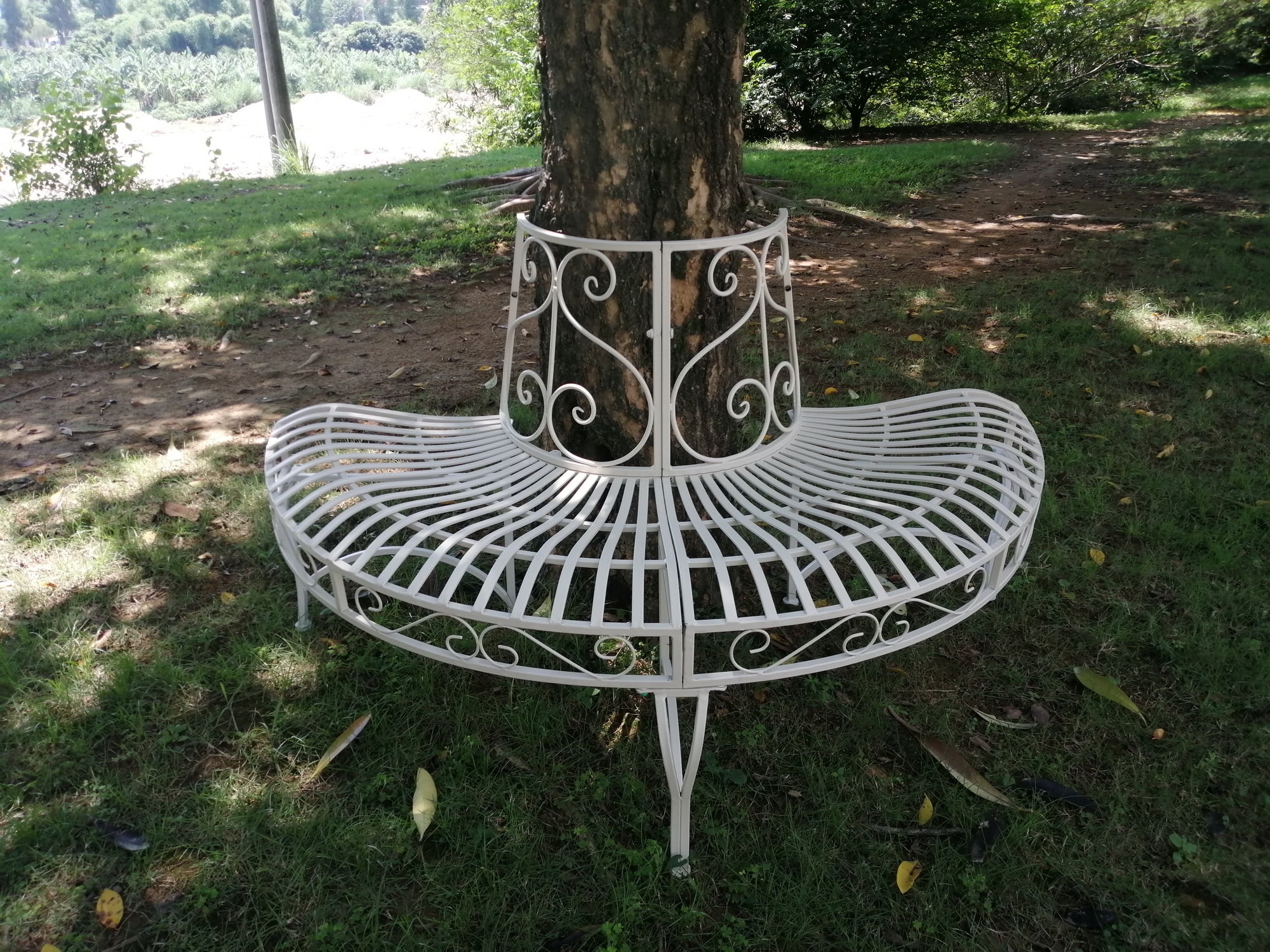 4' Solid White Home Furniture Collections Semi-Circle Tree-Wrap Bench