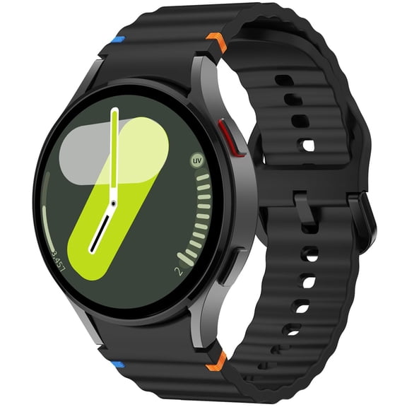BANDOVA No Gap Band for Samsung Galaxy Watch 7/6/5/4, Corrugated Silicone Sport Strap with Stitching, Black