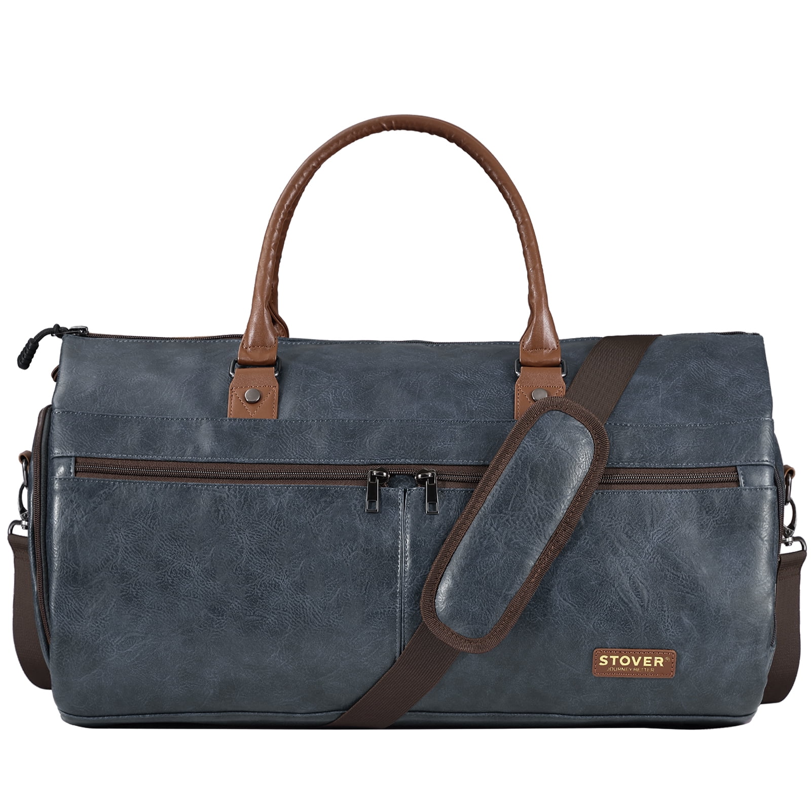 STOVER Garment Travel Duffle Bag, Large 2-in-1 Convertible Carry-on Luggage (Blue Leatherette)