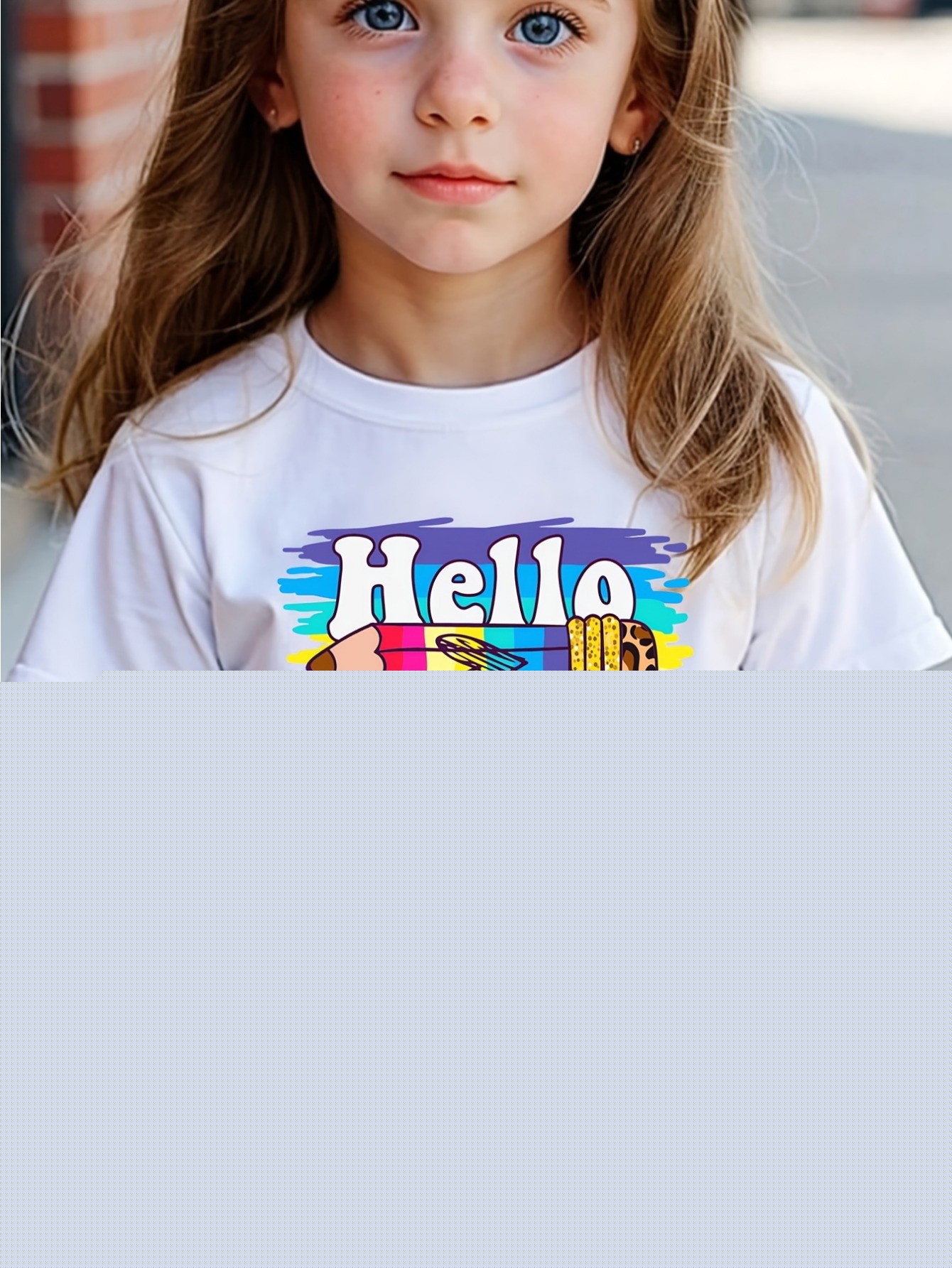 thumbnail image 1 of HELLO KINDERGARTEN" Welcome The New Term - Colorful Pencil Pattern Print - Girls' T-Shirt, Round Neck Fashionabl, 1 of 7