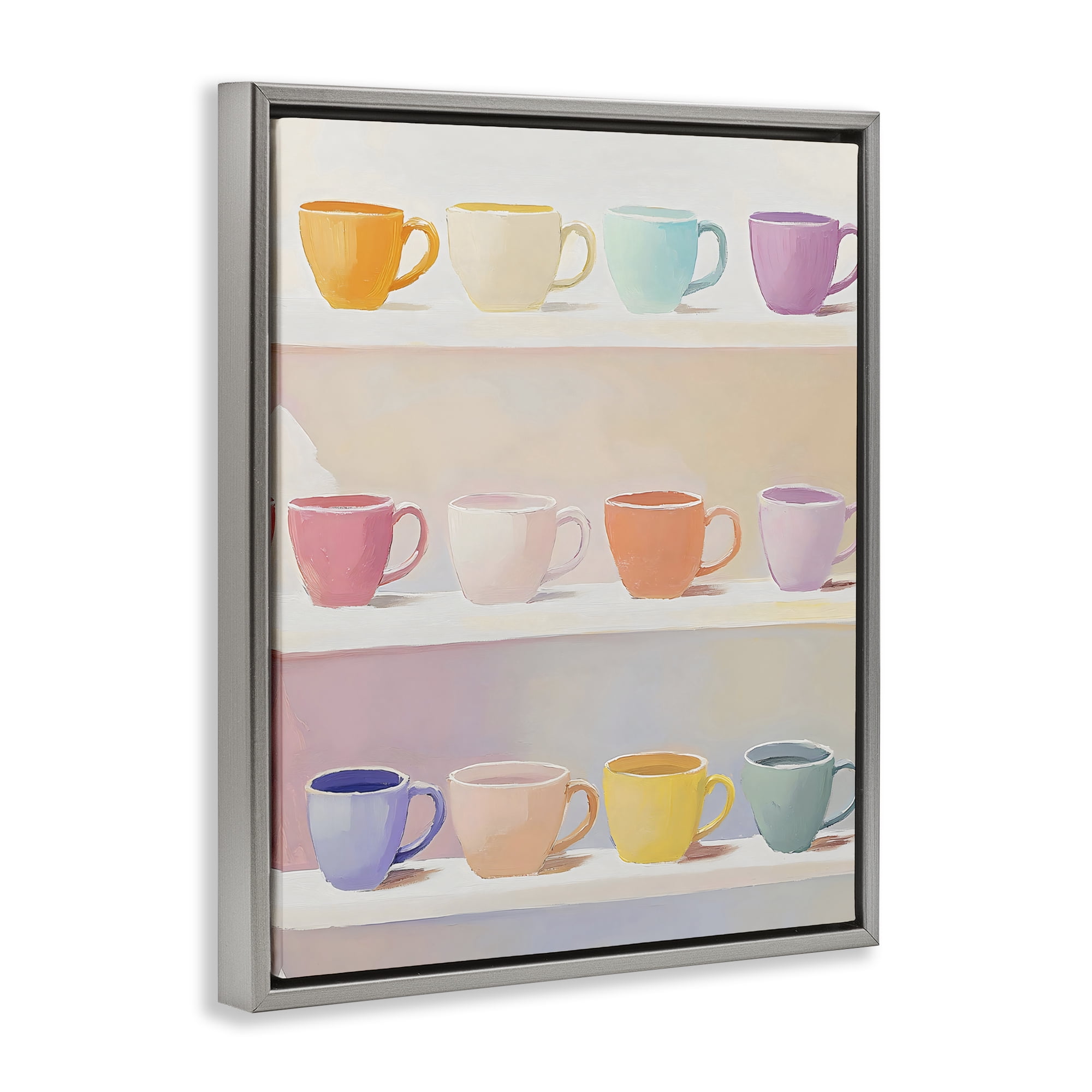 Stupell Industries Rows of Pastel Teacups Gray Framed Floater Canvas Wall Art, design by The Prints Vibe