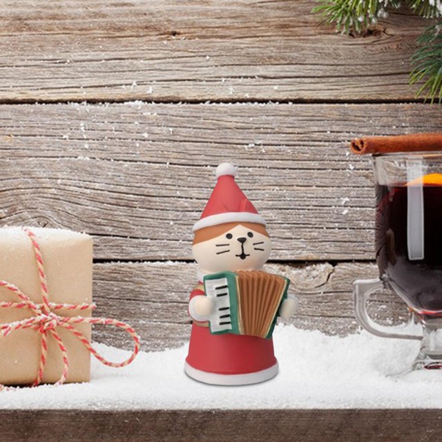 Adornos navideños para gatos, adornos navideños para árboles, decoraciones japonesas en miniatura, figuras decorativas para amantes de los gatos, gato acordeón Macarena Figuras de gatos de resina