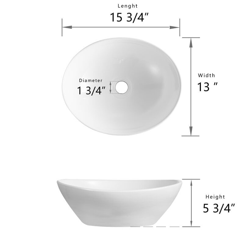 DeerValley DV-1V051 Vessel Sink Above Counter Bathroom Vanity Basin Bowl, High-gloss Oval Ceramic  in White