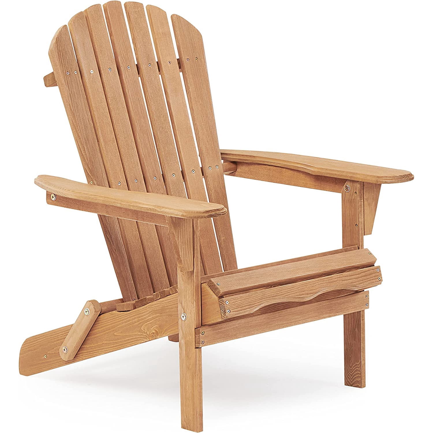 UHOMEPRO Folding Adirondack Chair Set of 4, Outdoor Weather Resistant Patio Lawn Chair, Wooden Fire Pit Chair for Outside Deck Garden Backyard Balcony, Patio Furniture Set Lounge Chairs, Wood
