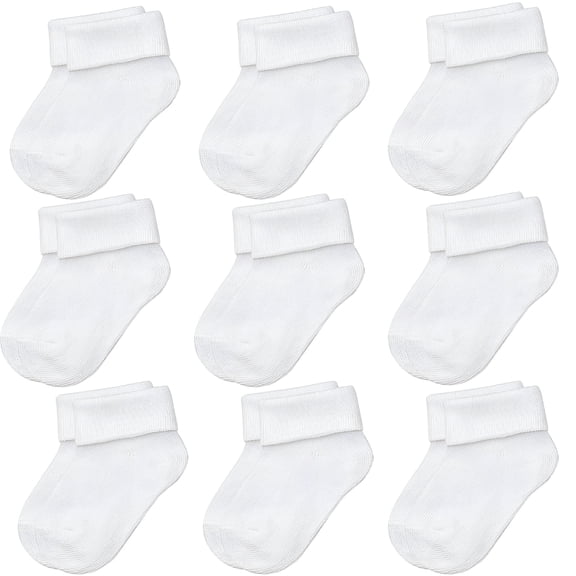 TELOLY Infant Baby Boys and Girls Cotton Socks with Fold-Over Cuff, New Born Socks, 9-Pack, 3-9 Months