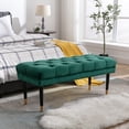 thumbnail image 1 of 43.3 Inch Velvet Upholstered Ottoman, Button Tufted Bed End Bench Chair with Metal Legs and Padded Seat, Modern Square Footstool for Living Room Entryway Bedroom, Green, 1 of 7