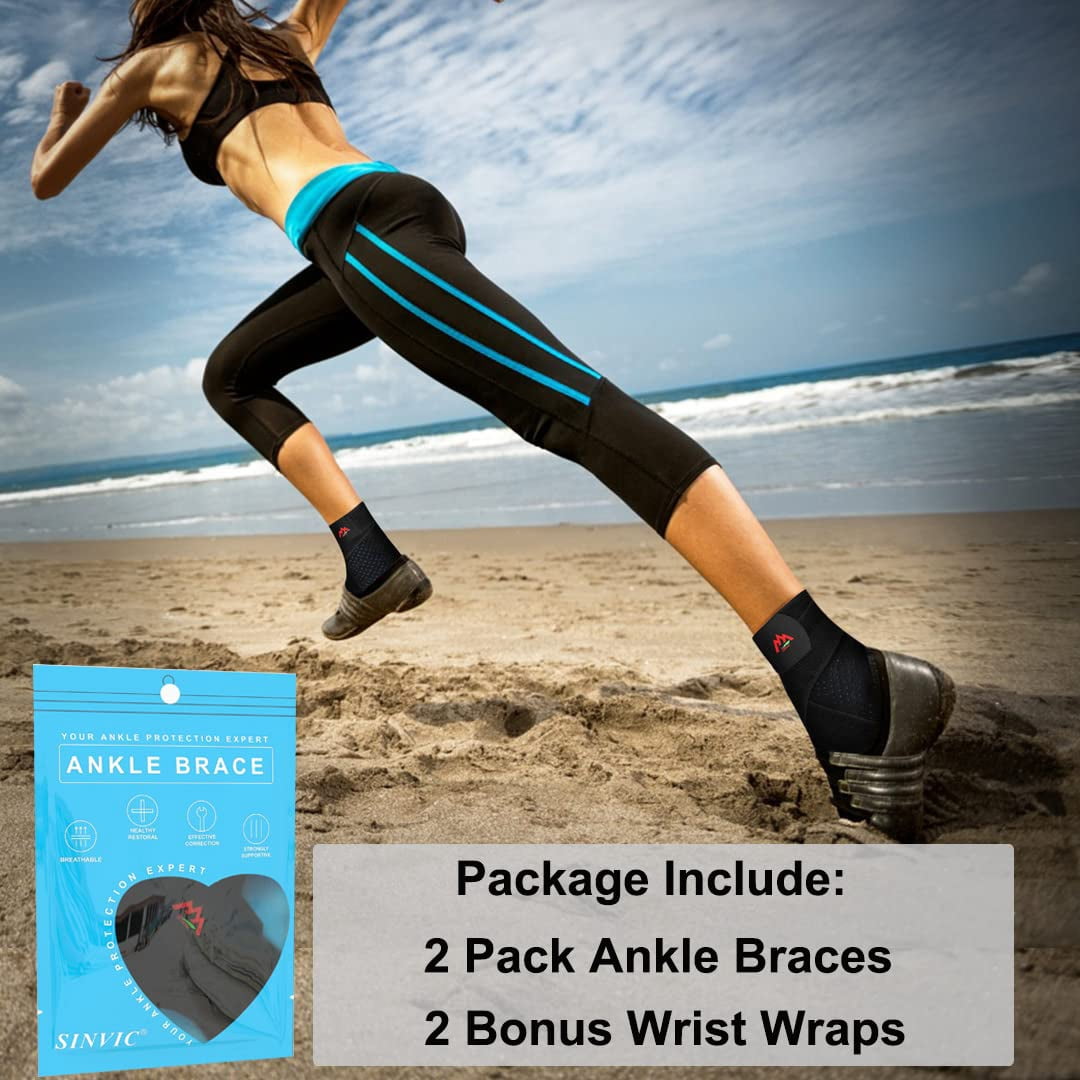 Sinvic Ankle Brace for Men Women, Adjustable Breathable Stabilizer for Sprain Injury And Athletic Sports 2 Bonus Wrist Wraps  Included