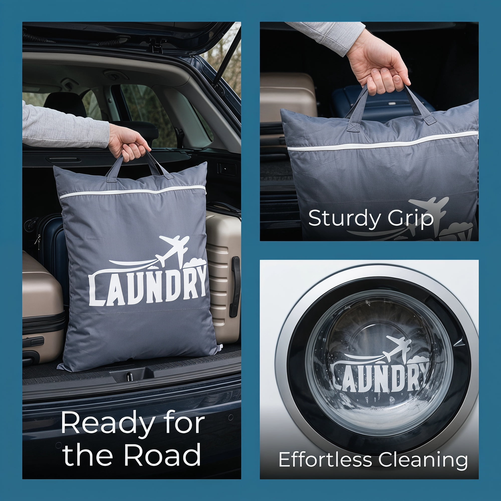 Unique Bargains 2Pcs Waterproof Wet Dry Lightweight Mesh Laundry Bag Gray 18.9" x 22.8"