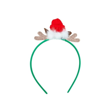 - Lux Accessories Reindeer Horn Red Mini Yarn Hat White Fur Green Fashion Headband