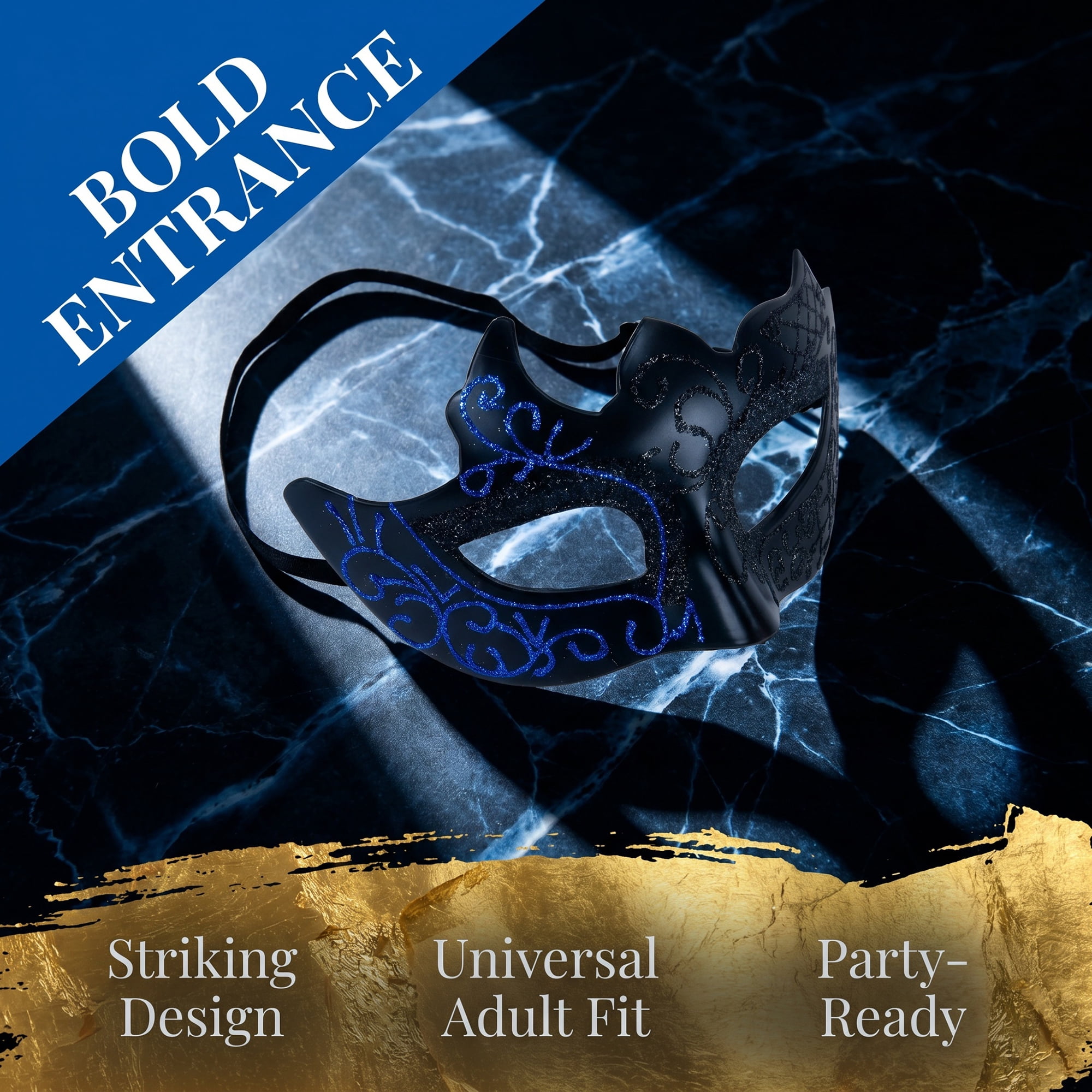 Unique Bargains Venetian Masquerade Mask for Halloween Party One-Eyed Blue 6.7" x 4.3"