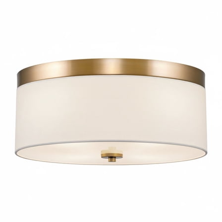Kira Home Walker 15" 3-Light Flush Mount Ceiling Light, White Fabric Shade   Round Glass Diffuser, Cool Brass