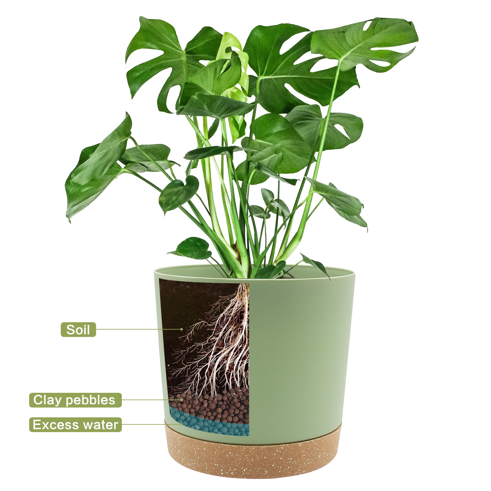 QCQHDU 2 Pack Plant Pot, Green Plastic Indoor Planter With Drainage Holes And Removable Base