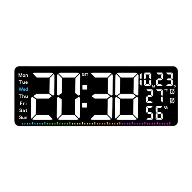 Reloj de pared digital práctico con calendario para sala de estar, dormitorio interior Blanco