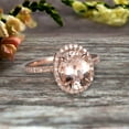 thumbnail image 3 of 10k Rose Gold 2 Carat Morganite Halo Engagement Ring 8x6mm Oval Cut Anniversary Ring Art Deco, 3 of 4
